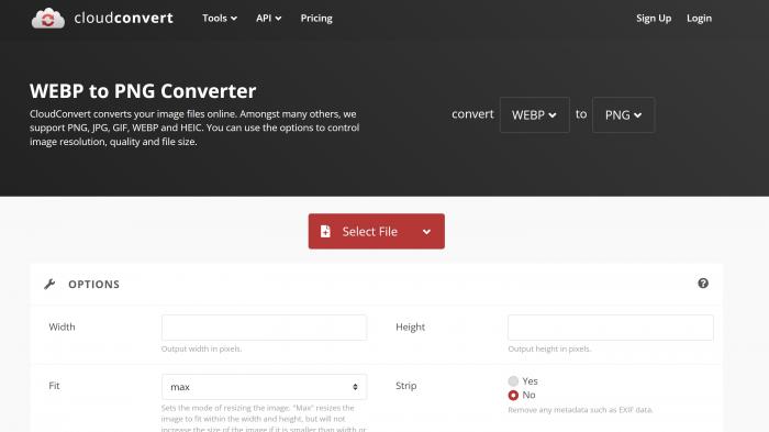 CloudConvert WebP do konwertera PNG